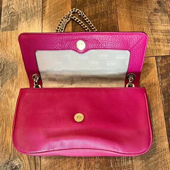 MICHAEL KORS Jet Set Chain Leather Flap Shoulder Bag Raspberry - Picture 7 of 11